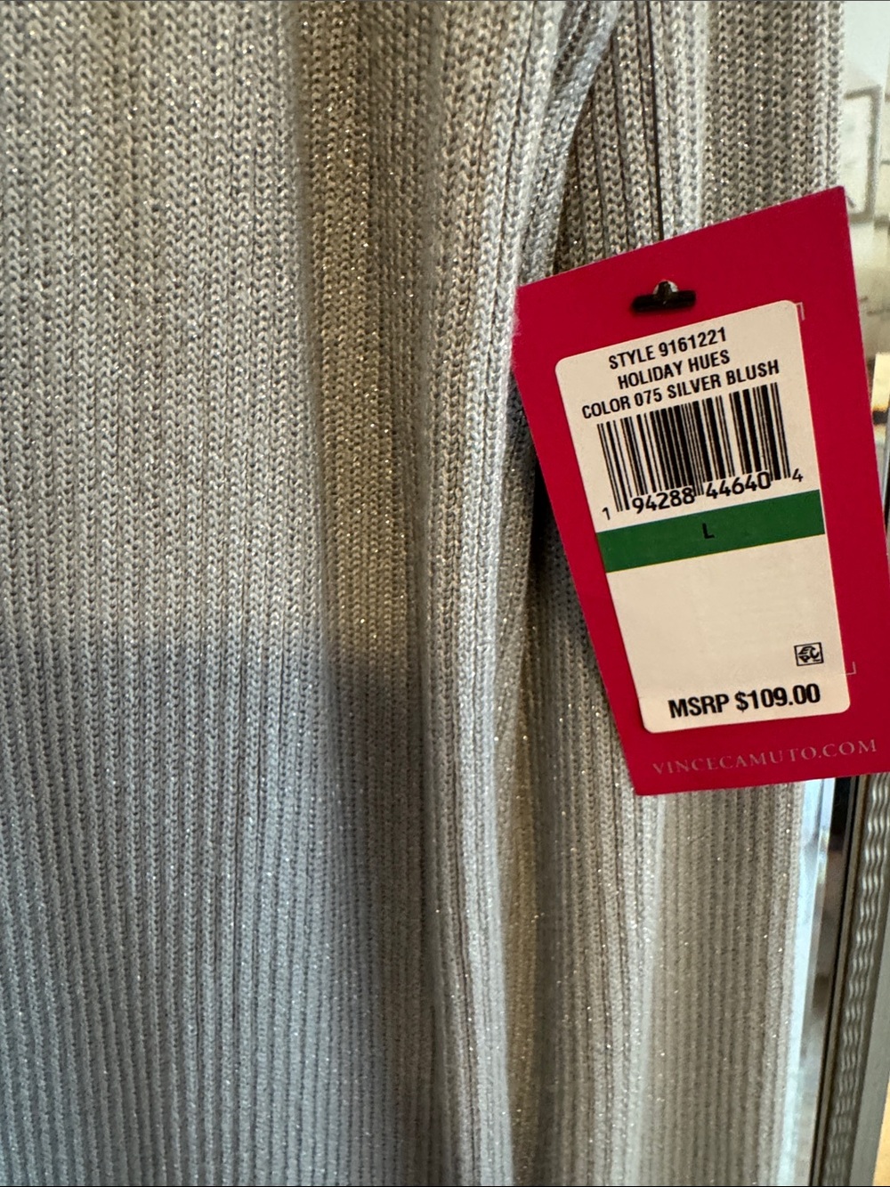 Vince Camuto Subtle Metallica Silver & Gray Open-Front Ribbed Long Cardigan - Picture 3 of 7